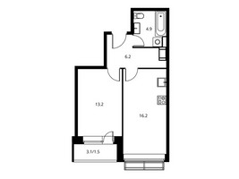 Планировка однокомнатной(квартира) площадью 43 квадратных метров в “ЖК Солнечный парк”