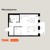 Планировка однокомнатной(квартира) площадью 36.5 квадратных метров в “ЖК Москворечье”