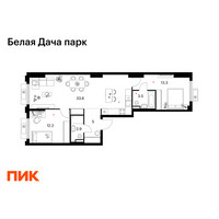Планировка двухкомнатной(квартира) площадью 70.5 квадратных метров в “ЖК Белая Дача парк”