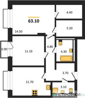 Планировка двухкомнатной(квартира) площадью 63.1 квадратных метров в “ЖК Равновесие”