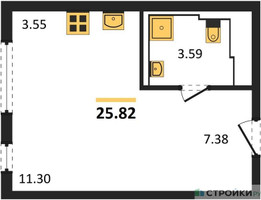 Планировка студии(квартира) площадью 25.82 квадратных метров в “ЖК Остафьево”