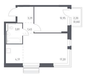Планировка однокомнатной(квартира) площадью 41.53 квадратных метров в ЖК “ЖК Рублевский Квартал”