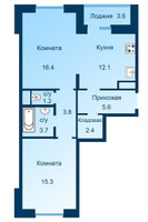 Планировка двухкомнатной(квартира) площадью 62.3 квадратных метров в “ЖК Эдельвейс (Первомайское)”