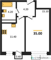 Планировка однокомнатной(квартира) площадью 35 квадратных метров в “ЖК Легенда Марусино”