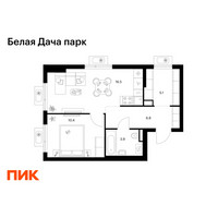 Планировка однокомнатной(квартира) площадью 42.7 квадратных метров в “ЖК Белая Дача парк”