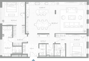 Планировка двухкомнатной(квартира) площадью 162.9 квадратных метров в ЖК “ЖК Николь”
