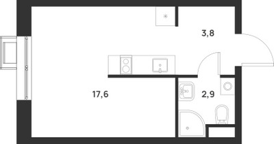 Планировка студии(квартира) площадью 24.3 квадратных метров в ЖК “ЖК Форевиль”