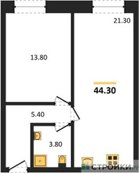 Планировка однокомнатной(квартира) площадью 44.3 квадратных метров в ЖК “ЖК ЗИЛАРТ”