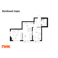 Планировка двухкомнатной(квартира) площадью 50.2 квадратных метров в “ЖК Зеленый парк”