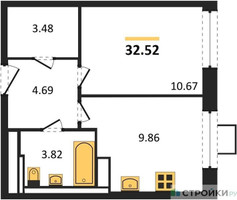 Планировка однокомнатной(квартира) площадью 32 квадратных метров в “ЖК Томилино Парк”