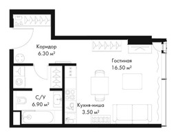 Планировка студии(квартира) площадью 33.2 квадратных метров в “ЖК Слава”