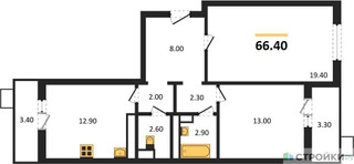 Планировка двухкомнатной(квартира) площадью 66.4 квадратных метров в “ЖК Пироговская Ривьера”