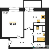 Планировка однокомнатной(квартира) площадью 40.4 квадратных метров в “ЖК Высокий берег (Ногинск)”