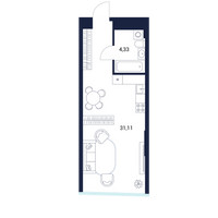 Планировка студии(апартаменты) площадью 35.4 квадратных метров в “МФК DIUS (Диус)”