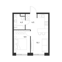 Планировка однокомнатной(квартира) площадью 33.7 квадратных метров в ЖК “ЖК Форевиль”