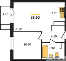 Планировка однокомнатной(квартира) площадью 38.6 квадратных метров в “ЖК Мытищи Парк”