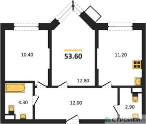 Планировка двухкомнатной(квартира) площадью 53.6 квадратных метров в ЖК “ЖК Видный берег 2”