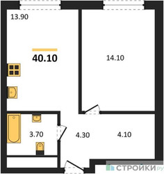 Планировка однокомнатной(квартира) площадью 40.1 квадратных метров в ЖК “ЖК Мангазея на Речном”