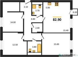Планировка трехкомнатной(квартира) площадью 81 квадратных метров в “ЖК Равновесие”