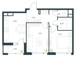 Планировка двухкомнатной(квартира) площадью 46.77 квадратных метров в “ЖК Город в лесу (Микрогород В лесу)”