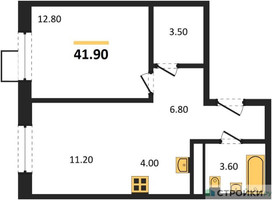 Планировка однокомнатной(квартира) площадью 41.9 квадратных метров в “ЖК ЭкоБунино (Южное Бунино)”