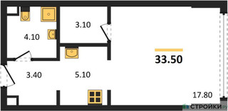 Планировка студии(квартира) площадью 33.5 квадратных метров в “ЖК А22”