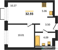 Планировка однокомнатной(квартира) площадью 32.93 квадратных метров в “ЖК Новое Видное”