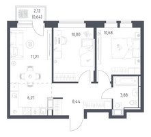 Планировка двухкомнатной(квартира) площадью 51.86 квадратных метров в “ЖК Большое Путилково”