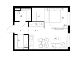 Планировка однокомнатной(квартира) площадью 37.6 квадратных метров в “Бунинская набережная”