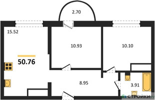 Планировка двухкомнатной(квартира) площадью 50.76 квадратных метров в “ЖК ВОСТОК II”