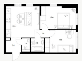 Планировка двухкомнатной(квартира) площадью 49.4 квадратных метров в “Ярославский квартал”