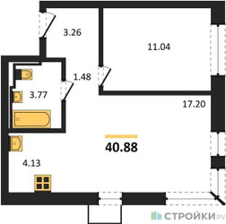 Планировка однокомнатной(квартира) площадью 40.88 квадратных метров в ЖК “ЖК Егорово Парк”