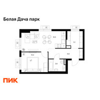 Планировка однокомнатной(квартира) площадью 42.7 квадратных метров в “ЖК Белая Дача парк”