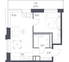 Планировка однокомнатной(квартира) площадью 38.54 квадратных метров в “ЖК Верейская 41”