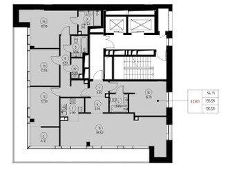 Планировка 4+ комнатной(квартира) площадью 135.6 квадратных метров в ЖК “Дом премиум-класса МИРА”