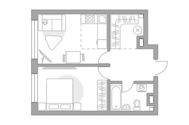 Планировка двухкомнатной(квартира) площадью 43.37 квадратных метров в ЖК “ЖК Тринити”