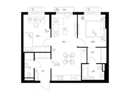 Планировка двухкомнатной(квартира) площадью 59.5 квадратных метров в “ЖК Ильинские луга”