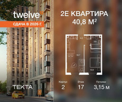 Планировка двухкомнатной(квартира) площадью 40.8 квадратных метров в “ЖК Твелв”
