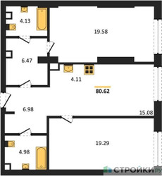Планировка двухкомнатной(квартира) площадью 80.62 квадратных метров в ЖК “ЖК Солос”
