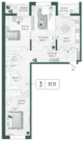 Планировка трехкомнатной(квартира) площадью 101.37 квадратных метров в “ЖК Рига Хиллс”