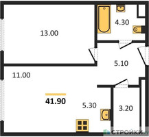 Планировка однокомнатной(квартира) площадью 41.9 квадратных метров в “Жилые кварталы Белый Град”