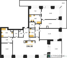 Планировка трехкомнатной(квартира) площадью 196.3 квадратных метров в “ЖК Luzhniki Collection (Коллекция Лужники)”