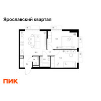 Планировка двухкомнатной(квартира) площадью 51.6 квадратных метров в “Ярославский квартал”