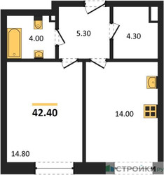 Планировка однокомнатной(квартира) площадью 42.4 квадратных метров в ЖК “ЖК СТОУН Райз”