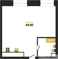 Планировка однокомнатной(квартира) площадью 49.8 квадратных метров в “ЖК Luzhniki Collection (Коллекция Лужники)”