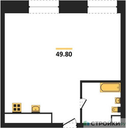 Планировка однокомнатной(квартира) площадью 49.8 квадратных метров в ЖК “ЖК Luzhniki Collection (Коллекция Лужники)”