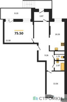 Планировка двухкомнатной(квартира) площадью 75.5 квадратных метров в “ЖК ВОСТОК II”