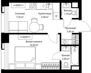 Планировка однокомнатной(квартира) площадью 35.27 квадратных метров в ЖК “ЖК Веер”