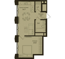 Планировка однокомнатной(квартира) площадью 39 квадратных метров в “ЖК Дом на Часовой”