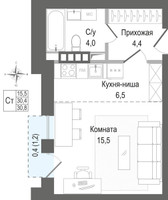 Планировка студии(квартира) площадью 30.4 квадратных метров в “ЖК КИНОКВАРТАЛ”